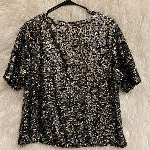 Silver and Black Sequined Blouse